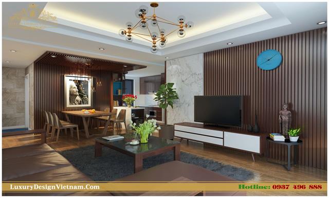 Thiết kế nội thất chung cư gỗ Óc chó