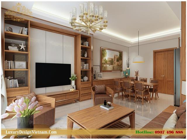 Thiết kế nội thất nhà phố gỗ Óc chó