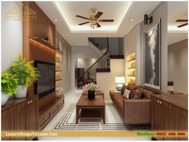 Thiết kế nội thất nhà phố gỗ Óc chó